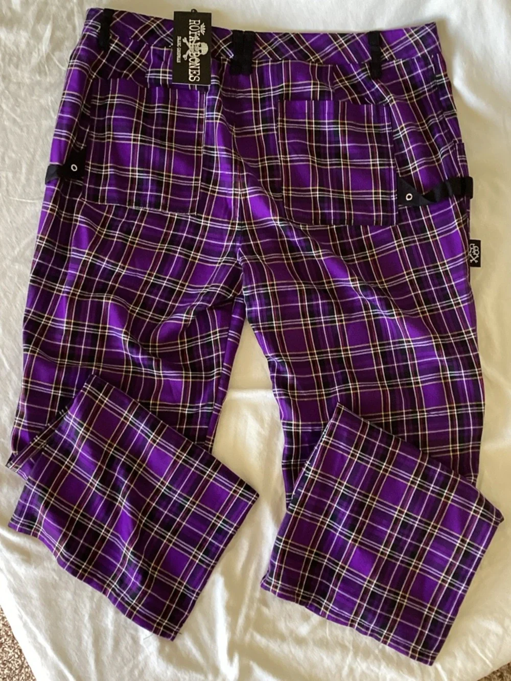Hot Topic Purple Plaid Straight Leg Pants with Black Strap Details - Picture 3 of 4